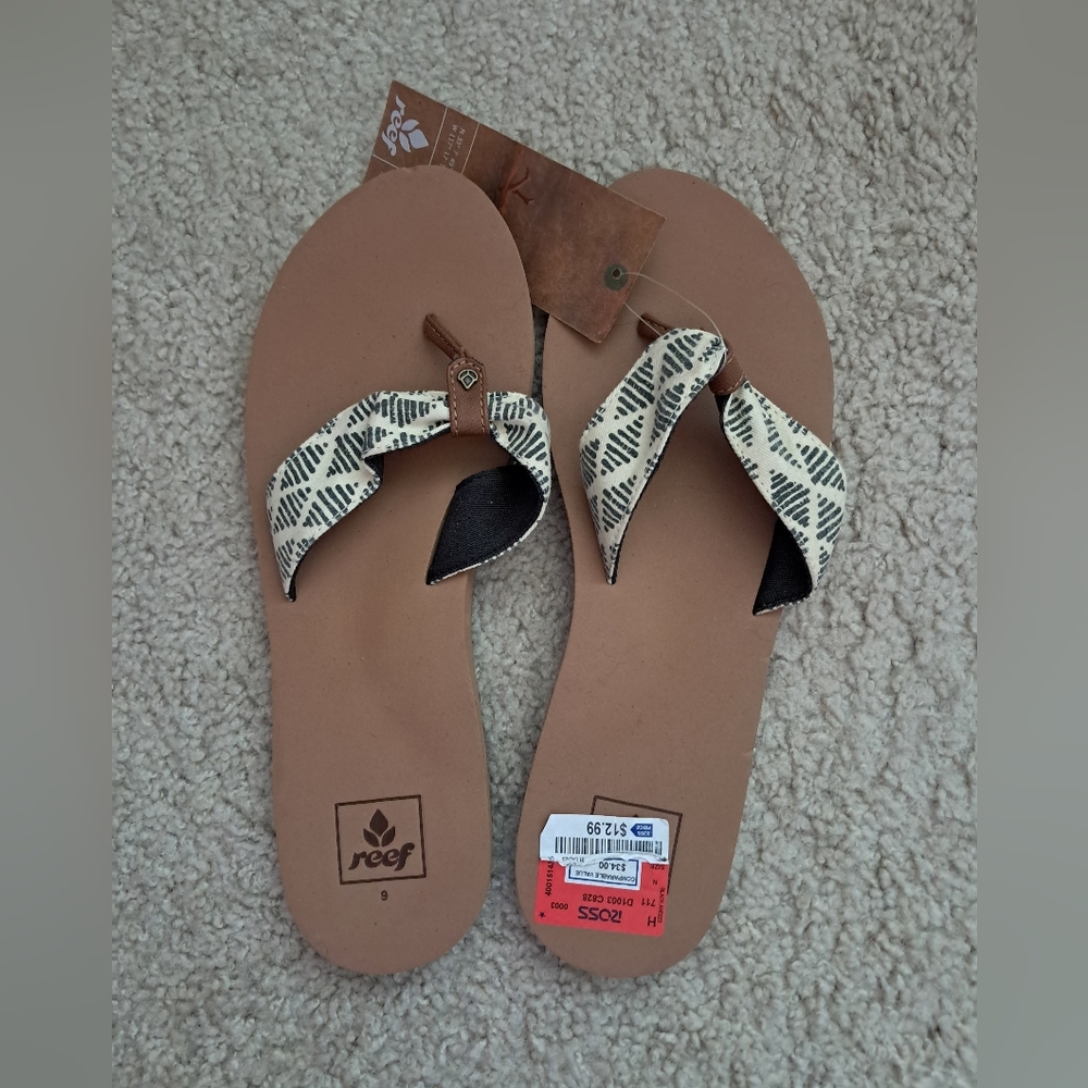 Reef Tan and Black Sandals with Braided Straps